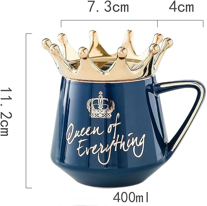 Arawat Queen of Everything Mug with Lid Cute Mugs with Crown Dark Blue Coffee Mug with Spoon & Coaster 12 oz Ceramic Tea Cup Birthday Gift for Women Girl Mom Friend Valentine's Day Gifts for Women Man - Image 2