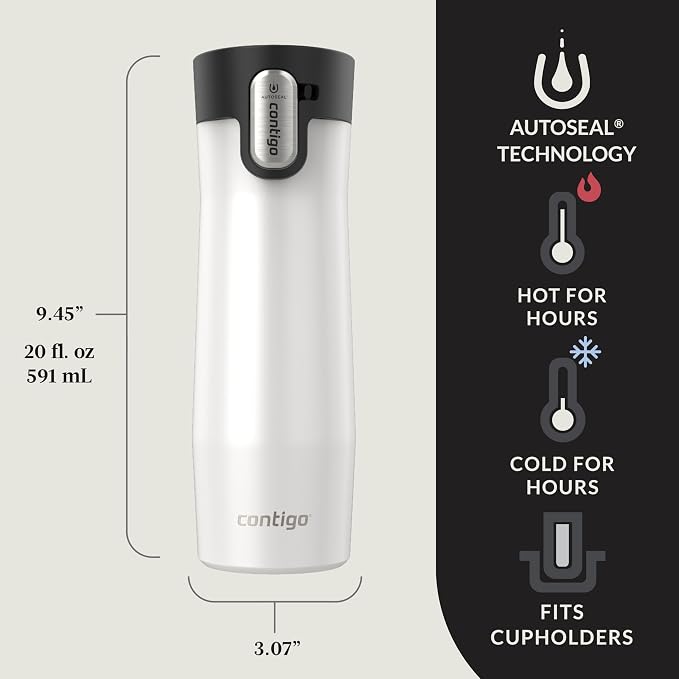Contigo AUTOSEAL West Loop Vacuum-Insulated Stainless Steel Travel Mug with Easy-Clean Lid 20 oz 2-Pack Salted Frosted Pearl; Glacier Frosted Pearl - Image 2