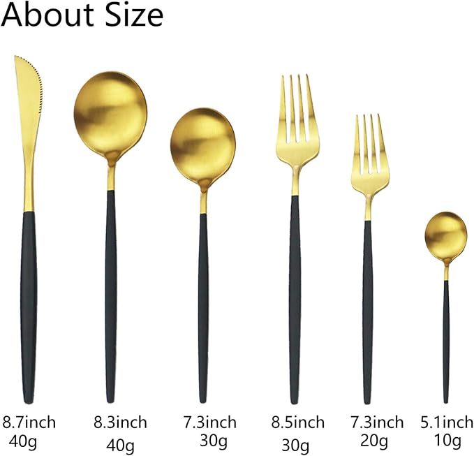 JASHII Silverware Set 36 Piece Food Grade Stainless Steel Flatware Set Fork Spoon Knife Utensils for Daily Use and Party, Service for 6 Anti Rust, Safe in Dishwasher (Matte Black handle gold) - Image 3