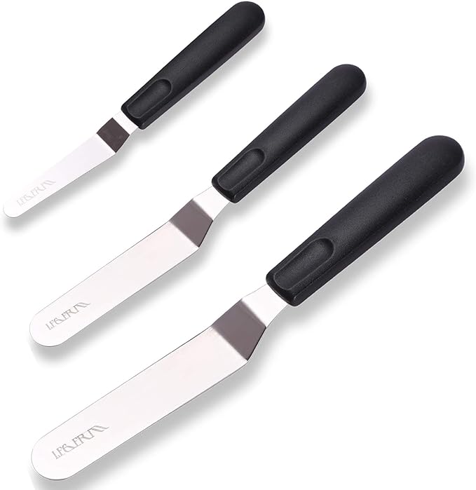 Cake Icing Spatulas with Non-Slip Handle 4 6 Inch Small Offset Palette Knife for icing smoother, Flat Pallet Knives for Baking or Frosting, Stainless Steel Cake Decorating Spatulas Angled Spatula
