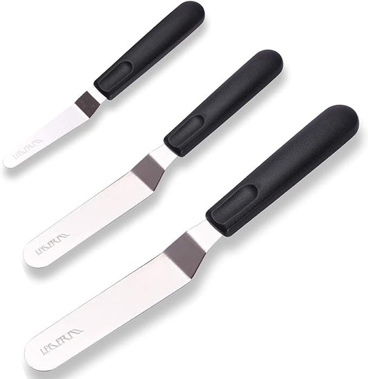 Cake Icing Spatulas with Non-Slip Handle 4 6 Inch Small Offset Palette Knife for icing smoother, Flat Pallet Knives for Baking or Frosting, Stainless Steel Cake Decorating Spatulas Angled Spatula