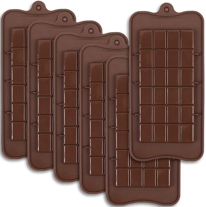 Newk Chocolate Silicone Molds, Break-Apart Candy and Energy Bar Silicone Molds, Pack of 6