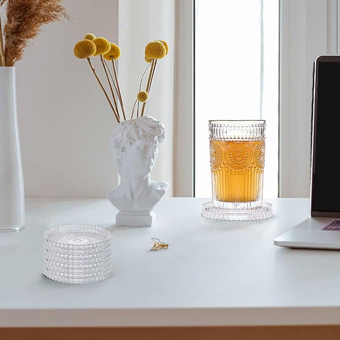 Modern Clear Coaster Set of 5- Glass Coasters for Drinks, Crystal Clear | Crystal Coasters Round Cup Mat Coffee Table Decor for Office, Kitchen, Bar, Dining Room, Living Room, Patio - Image 5