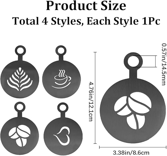 GORGECRAFT 4Pcs Coffee Decorating Stencils Coffee Cup Stencil Template Golden Coffee Latte Art Flat Round with Leaf Heart Cup Pattern Cappuccino Art Templates for Cup Cake Birthday Cake Coffee