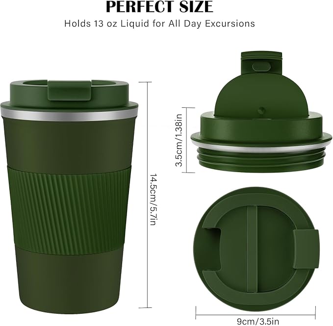 KETIEE Travel Coffee Mug 12oz: Vacuum Insulated Coffee Cup with Leakproof Lid, Coffee Tumbler, Reusable Coffee Cups, Double Wall Stainless Steel Coffee Mug to Go for Hot/Iced Water Tea (Green) - Image 5