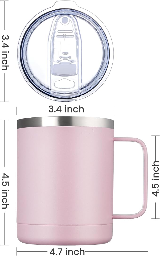 MEWAY 12oz Coffee Mug With Handle and Sliding Lid,Stainless Steel Travel Tumbler Cup with Handle,Double Wall Vacuum Insulated Camping Cup for Hot & Cold Drinks Tea (Pink,Set of 1) - Image 4