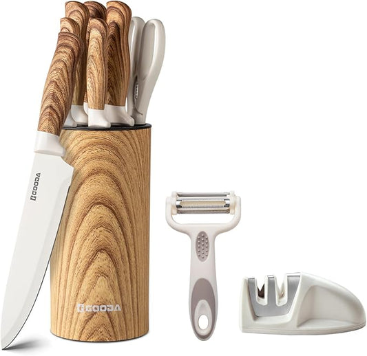 Knife Set,GOODA 9 Piece Kitchen Knife Set with Block and Sharpener, Anti-Rust Stainless Steel Cooking Knives Set for Kitchen, Chef Knife Block Set by GOODAMakesYouAGoodCook