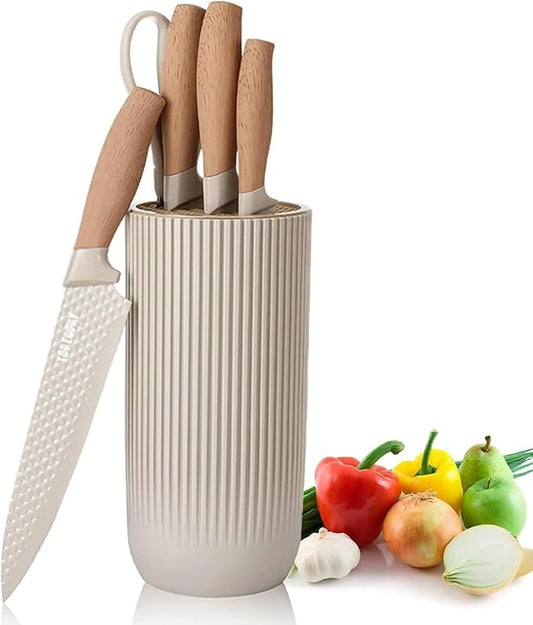 Kitchen Knife Set, Retrosohoo 6-Pieces Khaki Sharp Knife Block Sets for Kitchen, Non-stick Non-slip Stainless Steel Chef knives with Universal Block Suitable for Home Restaurant (Khaki) by RETROSOHOO