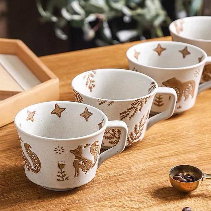 Small Ceramic Mug 1 pc, 11oz - Vintage Coffee Mug, Pottery Cups for Milk, Latte, Cappuccino, Tea - Handmade Porcelain Dishwasher, Microwave Safe Stoneware Gift for Women Men, Brown Leaf - Image 7