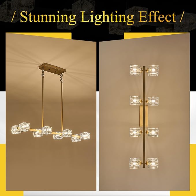 Modern Crystal Chandelier 8-Light Gold Sputnik Ceiling Pendant Lights L 31.5" Dining Room Hanging Light Fixture for Kitchen Island Over Table Living Room Bedroom - Image 6