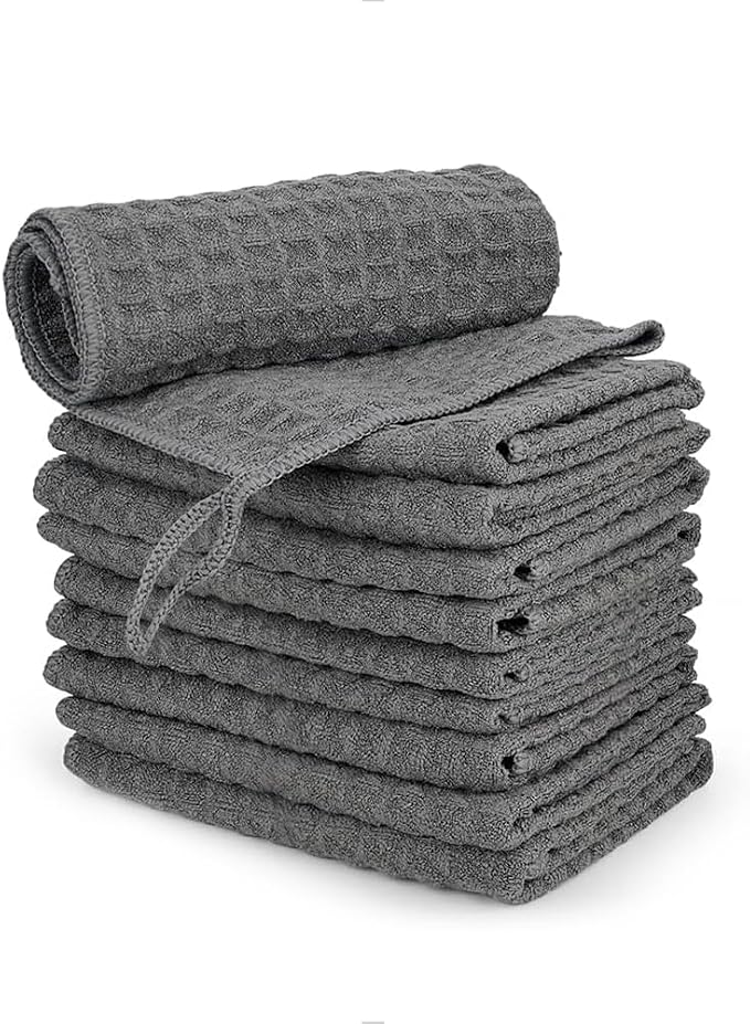 watchget Microfiber Cleaning Cloth,Barista Micro Towels 10 Pack Dark Grey | Professional 12"x12" Lint-free Rags;Waffle Weave;Highly Absorbent Cleaning Towels for Espresso Steam Wands&Coffee Counters by watchget