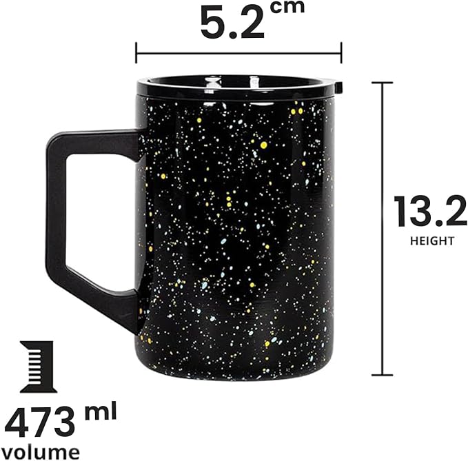 Elemental Insulated Coffee Mug - Triple-Wall Stainless Steel Summit Travel Cup for Hot and Cold Drinks - Thermal Coffee Mug with Lid and Handle for Camping, Office & Travel 16oz - Black Speckle - Image 2