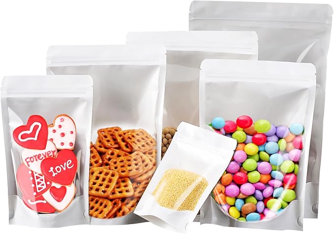 100 PCS Resealable Packaging Bags for Small Business，Kraft Bags With Window Clear Fornt Heat Seal Sealable 4"X6"Paper Zipper Stand Up Pouches Nut Bag Coffee Cookie Herb Food Bakery Storage - Image 8