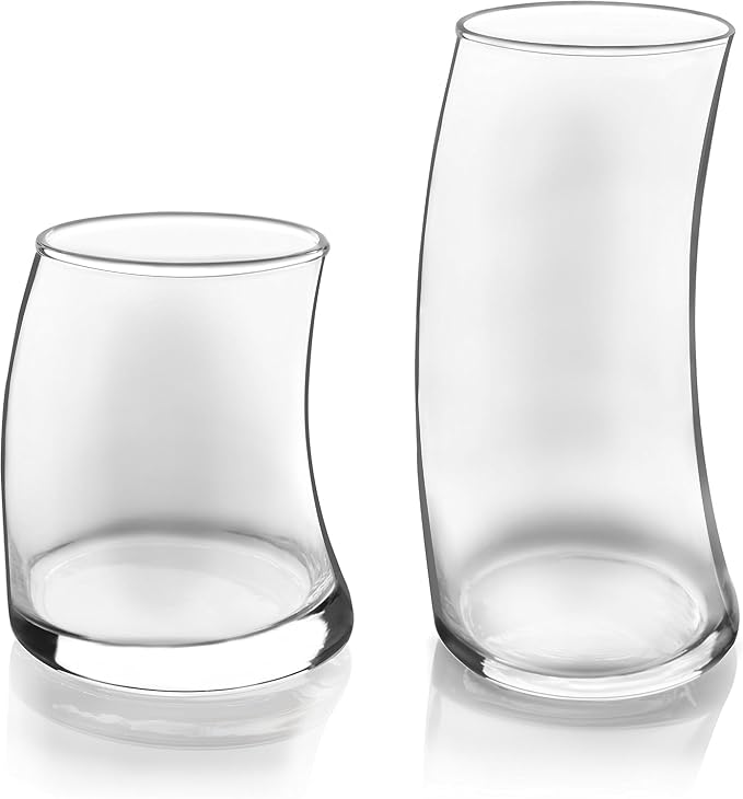 Libbey Swerve Drinking Glasses Set of 16, Chip-Resistant Tumbler and Rocks Glass Cups Set, Fun, Edgy Everyday Drinking Glasses for Special Events - Image 7