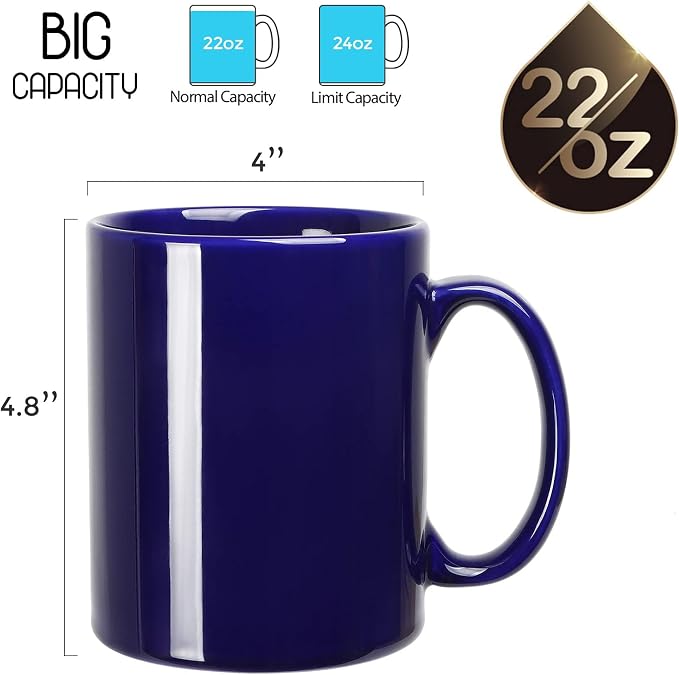 Large Coffee Mugs, 22 OZ(650ml) Extra Coffee Mug Set of 2, Smooth Ceramic Boss Cups, Big Capacity and Large Handle, for Dad Men, Blue - Image 2