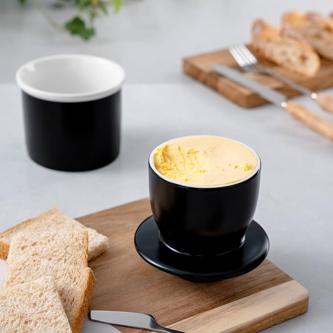 Sweese French Butter Dish with Lid - Butter Crock for Counter with Water Line for Spreadable Butter - No More Hard Butter - Matte Finish Black - Image 4