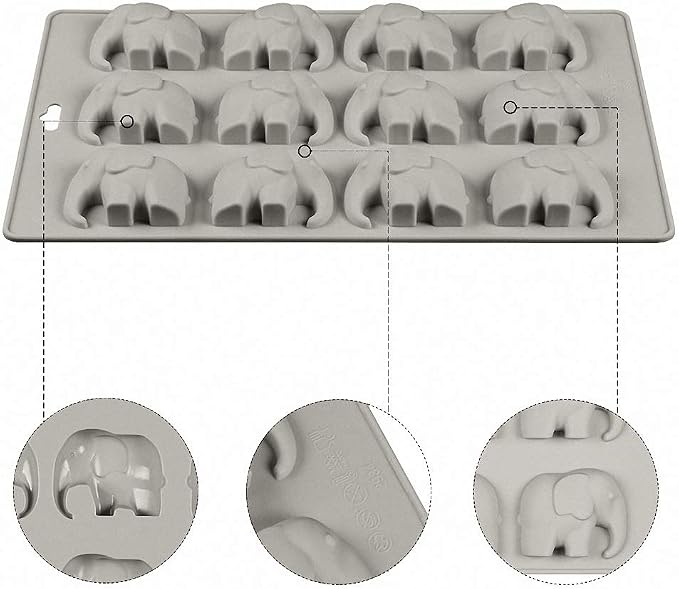 12 Cavities Elephant Chocolate Candy Silicone Mold Gummy Fat Bomb Mould Resin Clay Mini Soap Crayon Mold Ice Cube Tray Cake Cookie Baking Pan for Baby Shower - Image 3