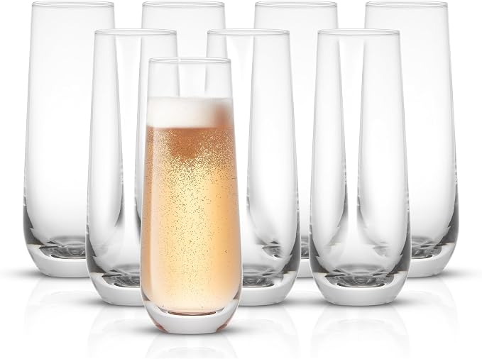 JoyJolt Milo Stemless Champagne Flutes Set of 8 Crystal Glasses. 9.5oz Prosecco Wine Flute, Mimosa Glasses, Cocktail Glass Set, Water Highball Glass, Bar Glassware by JoyJolt