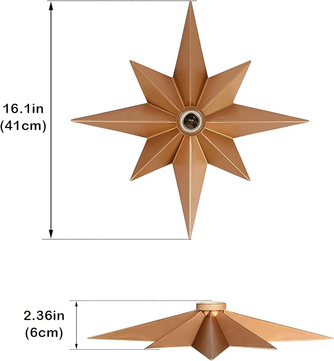 16 inch Flush Mount Ceiling Light, Gold Star Light Fixture, Farmhouse Star Ceiling Light, Vintage Flush Lighting Ceiling for Hallway, Entryway, Study, Bedroom, Stair, Foyer, Kitchen, Bathroom - Metal - Image 6