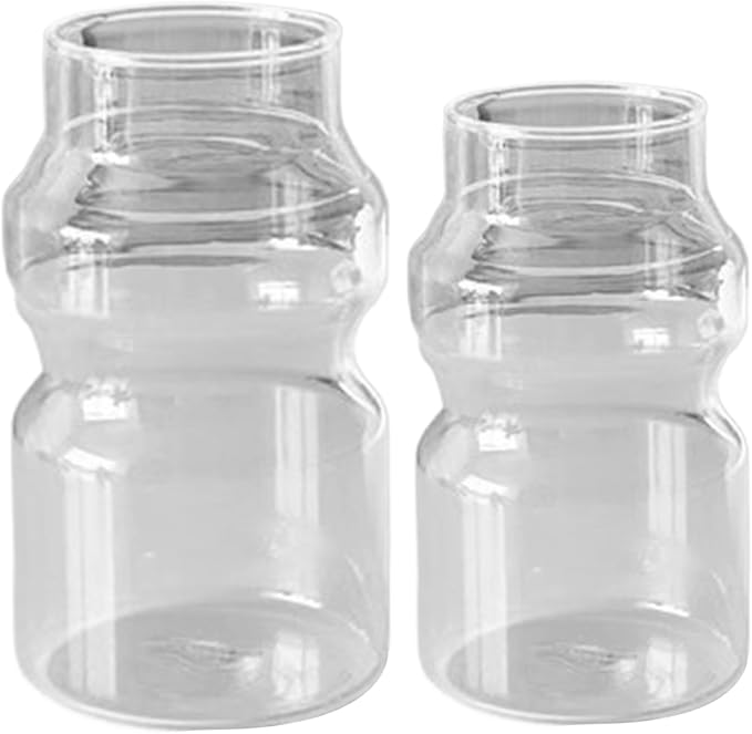Drinking Glasses 2 Pcs Iced Coffee Glasses 440ML ＆ ML Ripple Shaped Glass Cups, Vintage Tumblers Ribbed Glassware for Water, Soda, Juice, Milk - Image 5