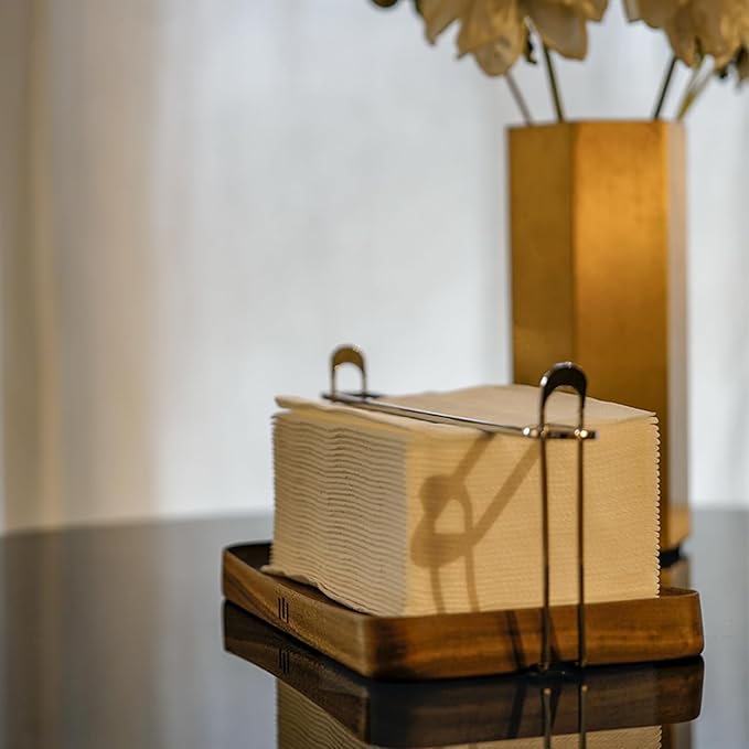 【SNYN】 Black Walnut & Stainless Steel Mechanical Tissue Box (8.66×4.49×3.74") - Auto Push-Down Mechanism, Artisan Hand-Polished & Laser Engraved Design for Modern Home Decor
