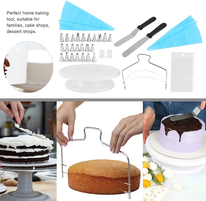FLEXMAN 33Pcs Cake Decorating Kit, Cake Turntable Base Cake Leveler with 24 Decorating Nozzles, Cake Turntable Set with Scraper Pastry Nozzle Set Baking Tool