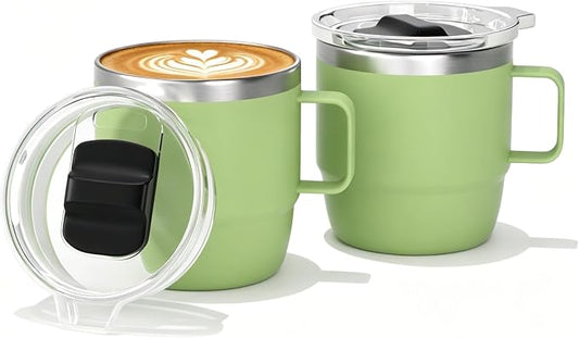 6 oz Stackable Mug, Stainless Steel cup with handle, Vacuum Insulated Espresso/Coffee Mug, shot Glass Set for 2-Piece Set for Coffee, Spirits, Wine, Tea-Key Lime by ZREGGUR