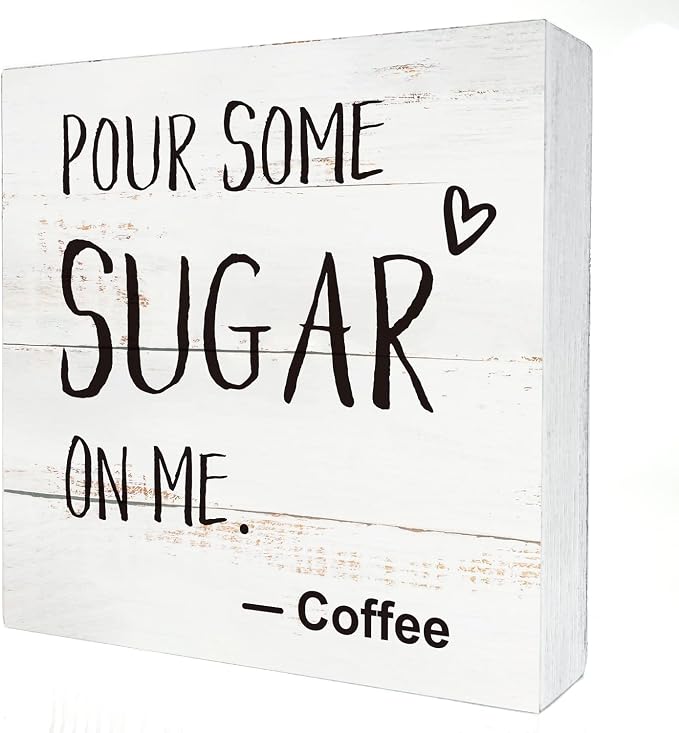 Coffee Wood Box Sign Kitchen Home Decor, Rustic Funny Pour Some Sugar on Me Wooden Box Sign Block Plaque for Wall Tabletop Desk Decoration Coffee Lover Gift by HDKY