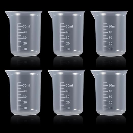 6 Pcs Plastic Beakers, 50 Ml Measuring Cups Portable Graduated Beaker Small Milliliter Measuring Cup Transparent Plastic Beaker for Kitchen Lab Cooking Science Experiment Liquid Measure Supplies