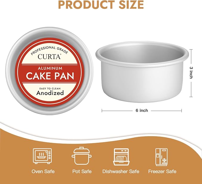 6 Inch Round Cake Pan, 6x3 inch 3 Set Anodized Aluminum Round Baking Pan, Small Cake Pan Non-Toxic & Heavy Duty, Deep Side, Easy Clean & Dishwasher Safe - Image 2