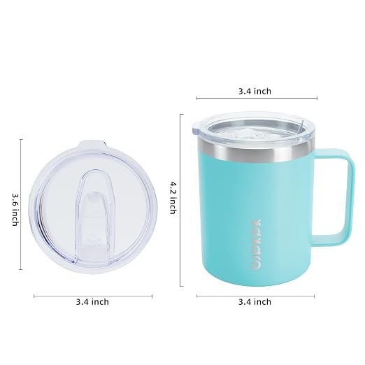 BJPKPK 2PCS Insulated Coffee Mug with Lid, 14oz Stainless Steel Tumbler | Travel Coffee Mug with Handle, Vacuum Insulated Tumbler Cup for Camping, Office, Home, BPA Free Lid, Hot & Cold - Image 3