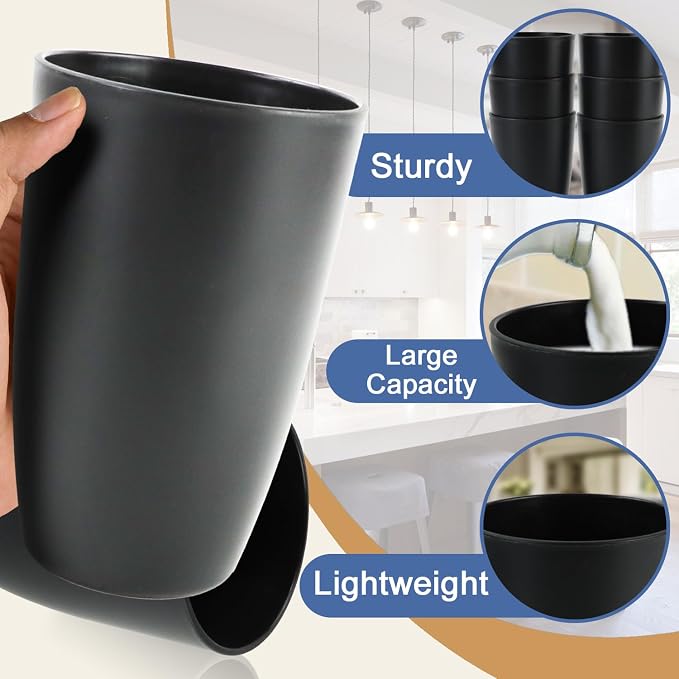 20 OZ Wheat Straw Cups SetS of 6, Unbreakable Drinking Cup, Alternative to Plastic Cups Reusable, Microwave & Dishwasher Safe Big Cup, Large Drinking Glasses for Kitchen, Party (Black) - Image 4