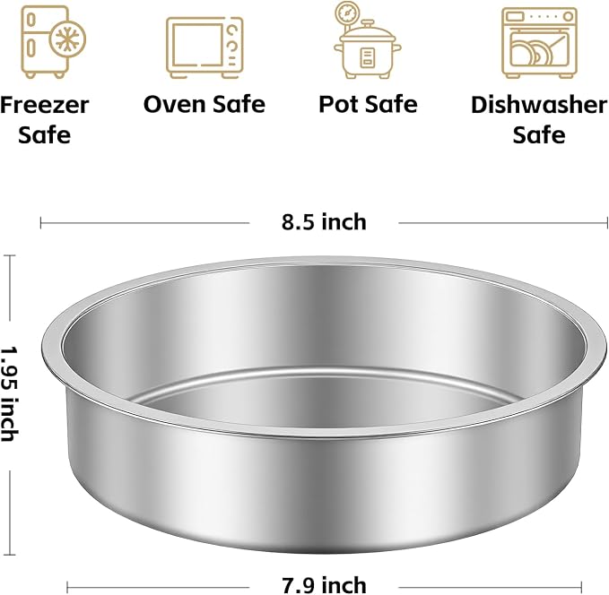 Ohtomber 8 Inch Stainless Steel Layer Cake Pan, Set of 4 | Stackable, Even Heating, Dishwasher Safe & Non-Toxic, Ideal for Birthday, Wedding & Christmas Holiday Baking - Image 2