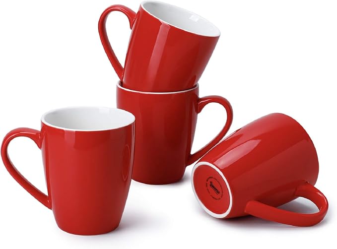 Sweese Porcelain Coffee Mugs - 16 Ounce (Top to the Rim) for Coffee, Latte, Tea, Cocoa, Set of 4, Red by Sweese