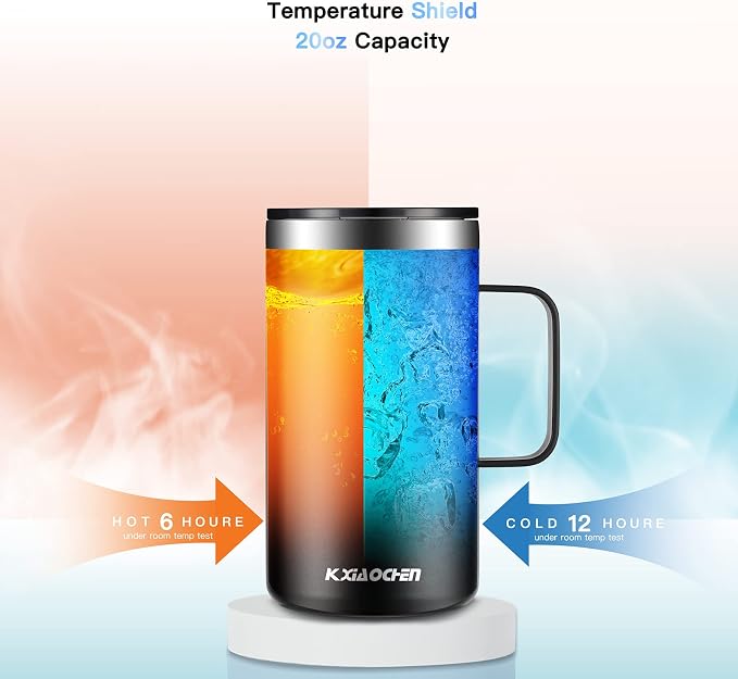KXIAOCHEN 2-Pack 20 oz Insulated Coffee Mugs, Coffee Cups with Wide Handles | 18/8 stainless steel, sliding lids, 6+ hours hot or 12+ hours cold, wide mouth, no-sweat, for office, home, camping and gifts - Image 4