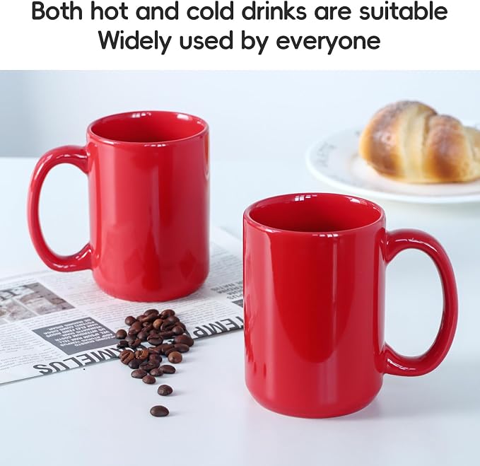 16 OZ Coffee Mugs, Classic Blank Ceramic Cup with Large Handle for Tea Latte Cappuccino, Set of 4, Red - Image 4