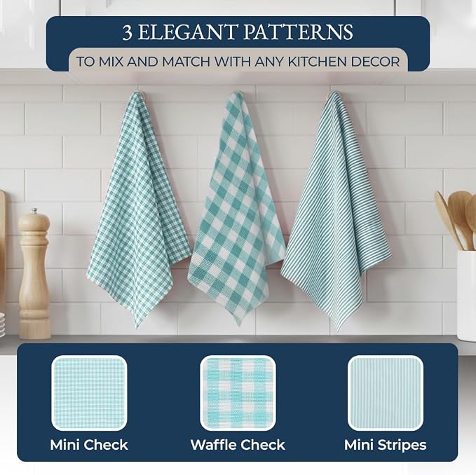 LANE LINEN Kitchen Towels and Dishcloths Sets - 20Pc Kitchen Towel Set, 350 Degree Heat Resistant Oven Mitts & Pot Holder, Reusable Absorbent Dish Cloths for Washing Dishes - Aqua - Image 5
