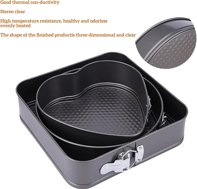 Springform Cake Pan Set of 3 (7, 8, 9 Inch) Heart Round Square Baking Pans Nonstick Cheesecake Pans with Removable Bottom Stainless Steel Bakeware for Cake, Mousse - Image 8