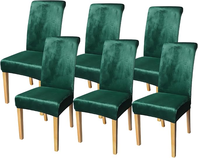 FORCHEER Chair Covers for Dining Chairs Set of 6,Velvet Light Grey Stretch Dining Room Chair Cover Kitchen Parsons Chair Slipcovers (Pack of 6, Velvet Jasper) by FORCHEER