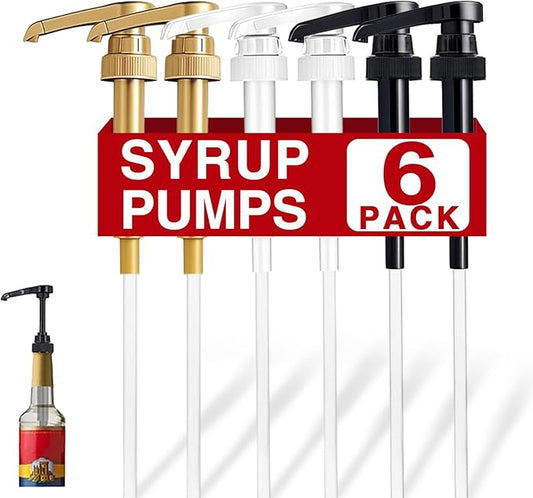 6 pcs Syrup Pump with Cap to Avoid Dripping, Leak Proof Coffee Syrup Dispenser, Fits 25.4 Oz/750ml Coffee Flavoring Syrup Bottles, Great for Home & Coffee Bar Drinking Mixes, Cocktails, Beverage