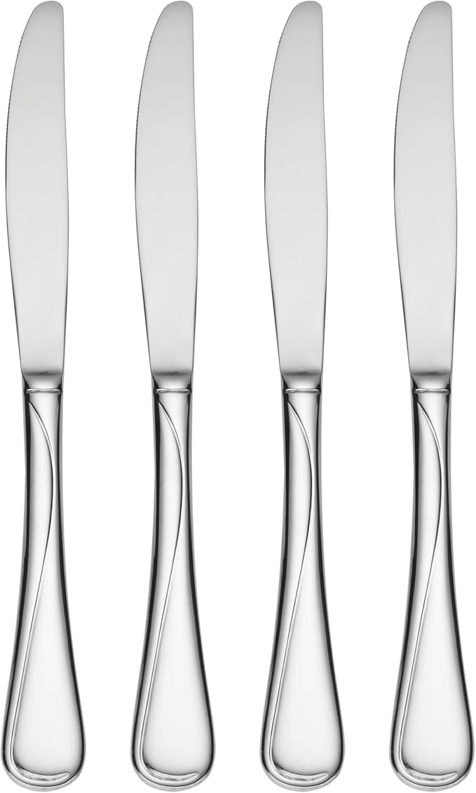 Oneida Flight Dinner Knives Silverware Set for 4, Flatware | Stainless steel, mirror finish | dishwasher safe | includes butter knife style dinner knives, cutlery set by Oneida