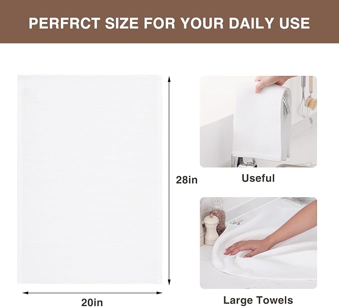 Homaxy 100% Cotton Oversized Waffle Weave Kitchen Towels 8-Pack, White | 20 x 28 Inches, Ultra Soft Absorbent Dish Towels, Quick Drying Large Cleaning Towels - Image 3