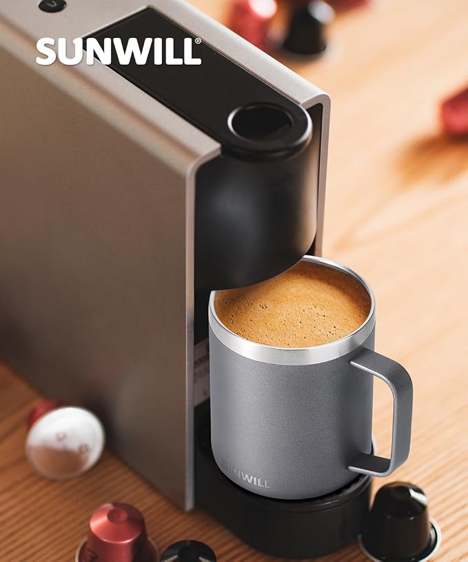 SUNWILL Travel Coffee Mug with Lid, Insulated Tumbler with Handle, 14 oz Stainless Steel Cup for Ice, Water, Tea, Cool Grey - Image 6