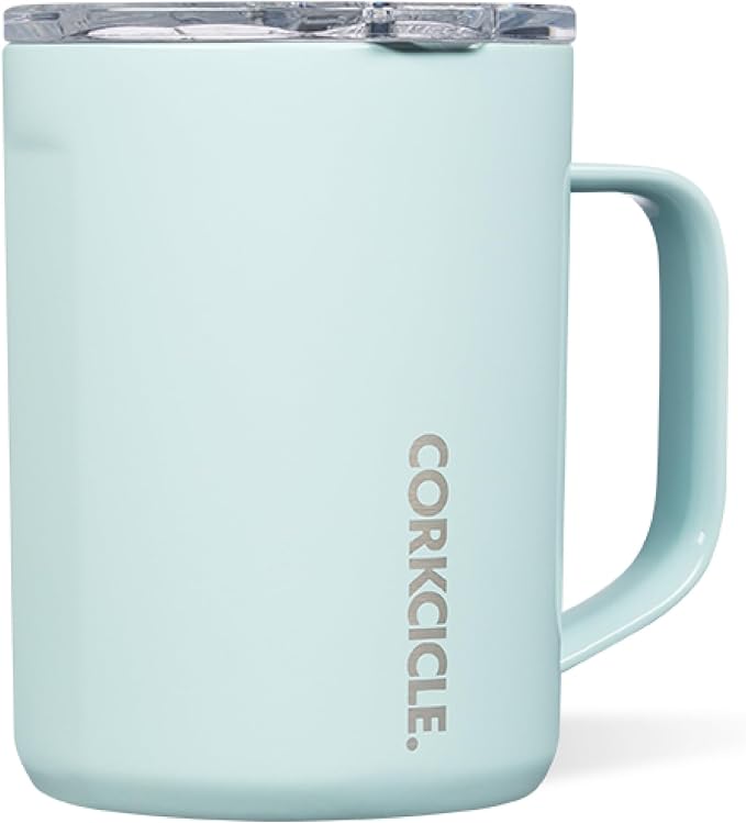 Corkcicle Classic Coffee Mug - Triple Insulated Stainless Steel for Travel - Shatter-Proof Lid - Keeps Drink Hot Over 3 Hours - Holiday Mug Gift - Great for Gifting Warmth - 16 oz - Powder Blue by Corkcicle