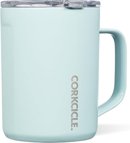 Corkcicle Classic Coffee Mug - Triple Insulated Stainless Steel for Travel - Shatter-Proof Lid - Keeps Drink Hot Over 3 Hours - Holiday Mug Gift - Great for Gifting Warmth - 16 oz - Powder Blue by Corkcicle