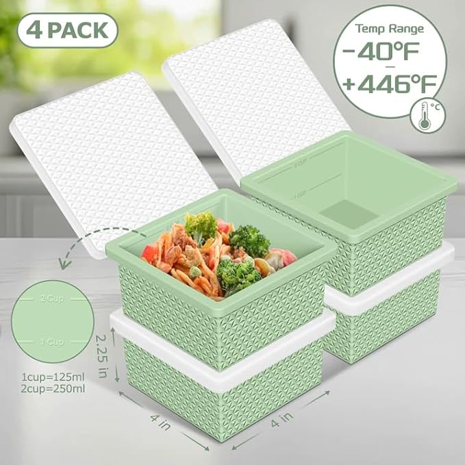 Silicone Freezer Tray with Lid-Stackable Soup Freezer Container Molds,2-Cup Ice Cube Trays for Perfect Portion Control,Food Storage & Meal Prep,Oven & Dishwasher Safe-4 Pack