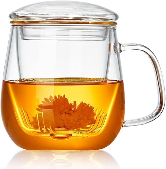 Glass Teacups 24 Pack Glass Tea Cup with Infuser and Lid, 17.6oz/520ml Large Borosilicate Teacup,Tea Clear Mug Cup for Loose Leaf Blooming Tea, Microwave & Dishwasher Safe