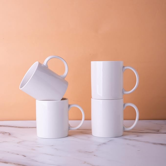 GBhome 12 OZ Off White Coffee Mugs, Ceramic Coffee Mugs with Large Handle for Man, Woman, Dad, Mom, Light Weight Mugs Set for Latte/Cappuccino/Cocoa/Milk, Dishwasher & Microwave Safe, 4PCS - Image 5