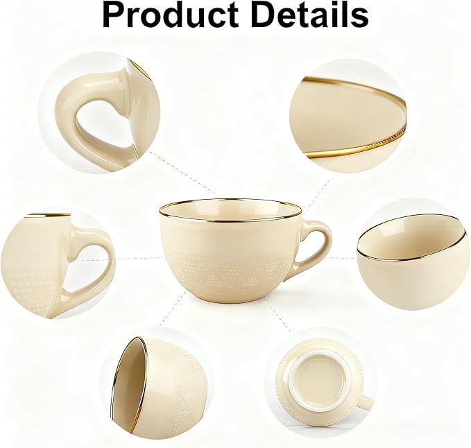 Disoza Large Coffee Cup Ceramic Soup Mug with Handles 24 Ounce Oversized Mugs Bowl Porcelain Coffee Tea Cup Beige XXL Cereal Bowls Soups Ramen Salad Bowl Cappuccino Cups Large Soup Bowl - Image 3