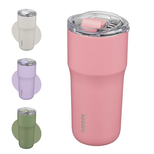BJPKPK 20oz Spill Proof Coffee Tumbler, Insulated Stainless Steel Cup | Double Wall Vacuum, Leakproof Lid, Keeps Hot/Cold/Iced, BPA Free, Dishwasher Safe, Cupholder, Travel, Pink by BJPKPK